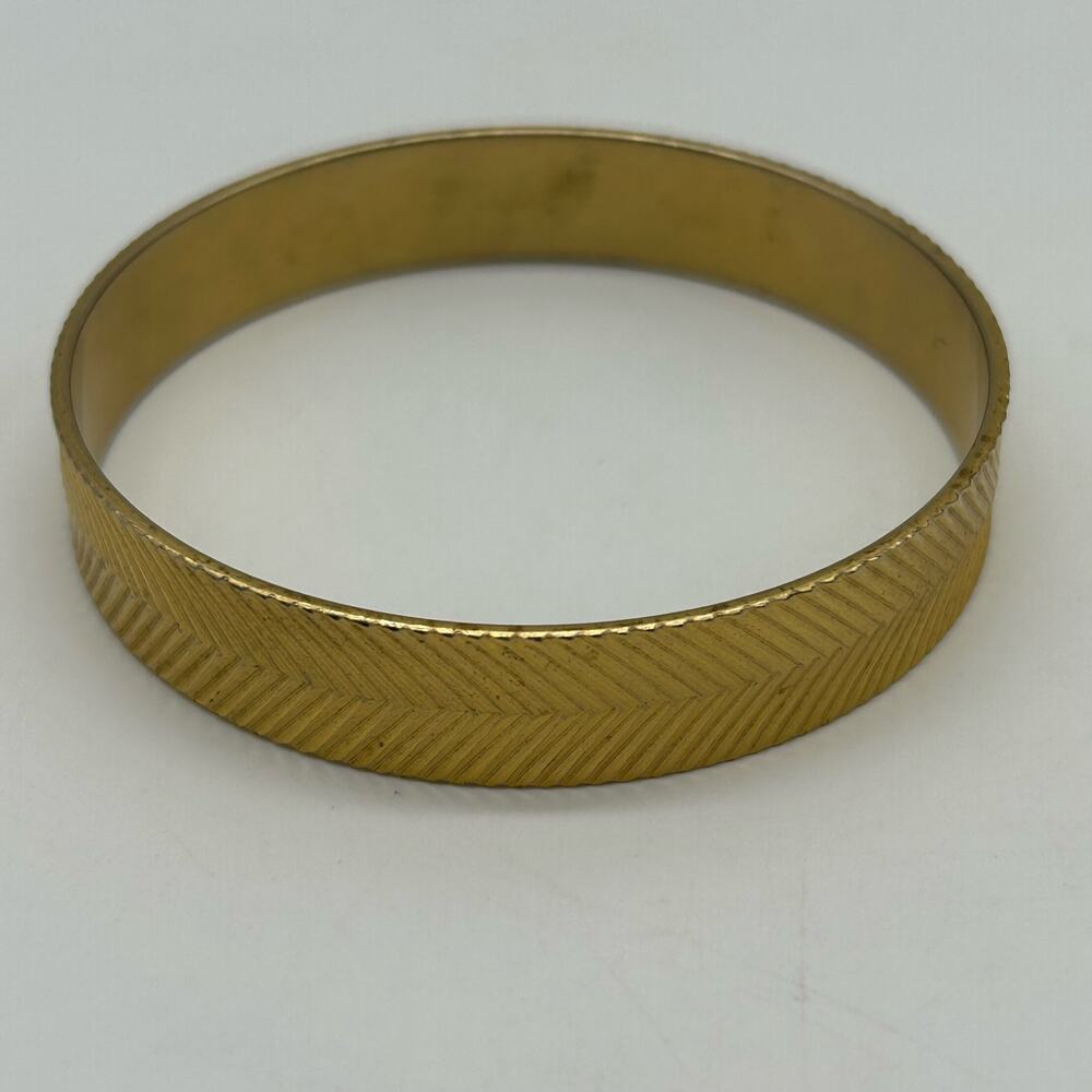 Gold Tone Bangle Bracelet Herringbone Pattern